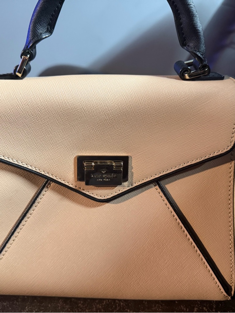 kate spade cream and black saffiano leather satchel